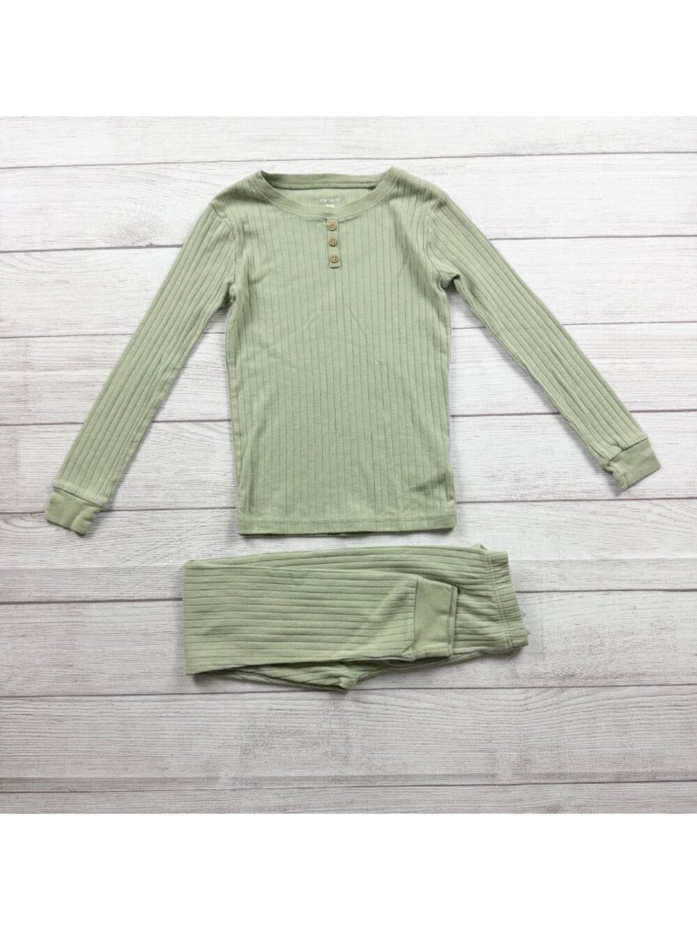 Carter's Boys 2 Piece Henley Rib Knit Pajama Set Green Long Sleeve Top Bottom 8